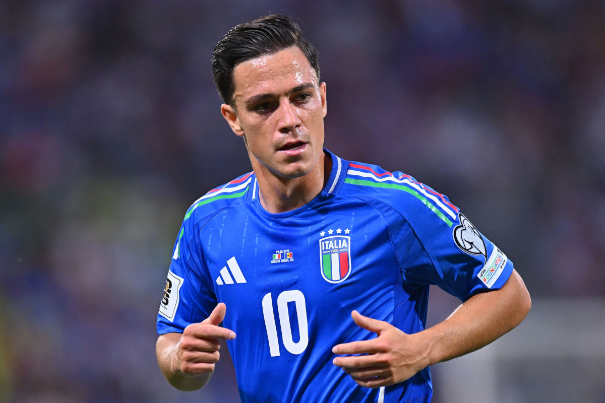 REGGIO NELL'EMILIA, ITALY - JUNE 9: Giacomo Raspadori of Italy during the FIFA 2026 Qualifier between Italy and Moldova at Mapei Stadium - Citta' del Tricolore on June 09, 2025 in Reggio nell'Emilia, Italy. (Photo by Alessandro Sabattini/Getty Images)